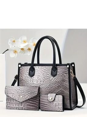 3 pcs Soft Gray Crocodile Pattern Deluxe Faux Leather
